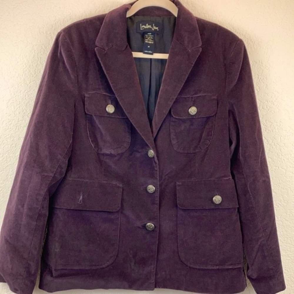 *London Jean Vintage Plum Velvet Oversized 3 Button Size 14 Blazer #IR